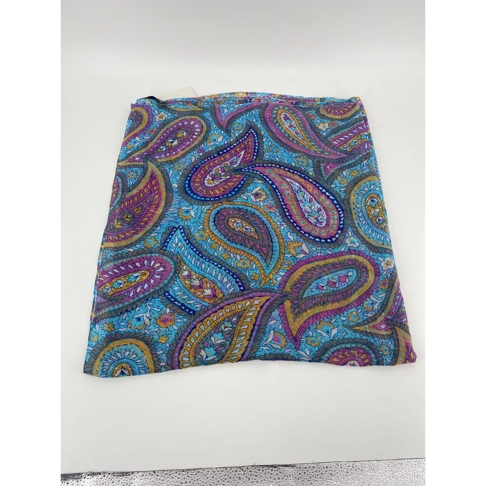 Charlie Paige Paisley Foulard Scarf Women Blue Pink Yellow Lightweight 71x40 New